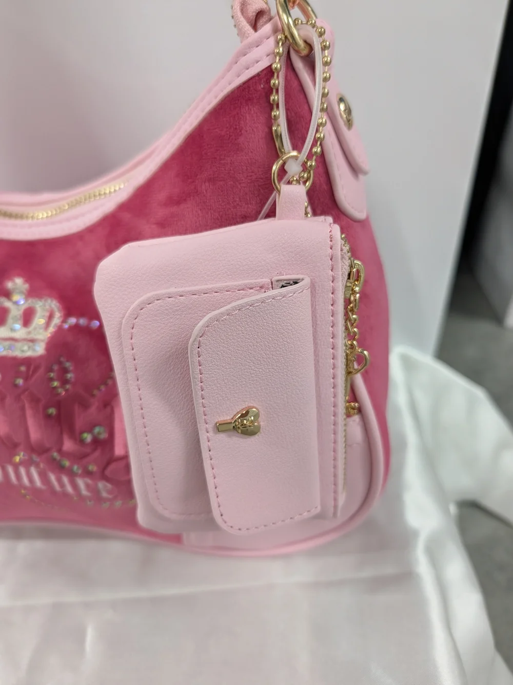Juicy Couture Pink Velour Logo Hobo Bag